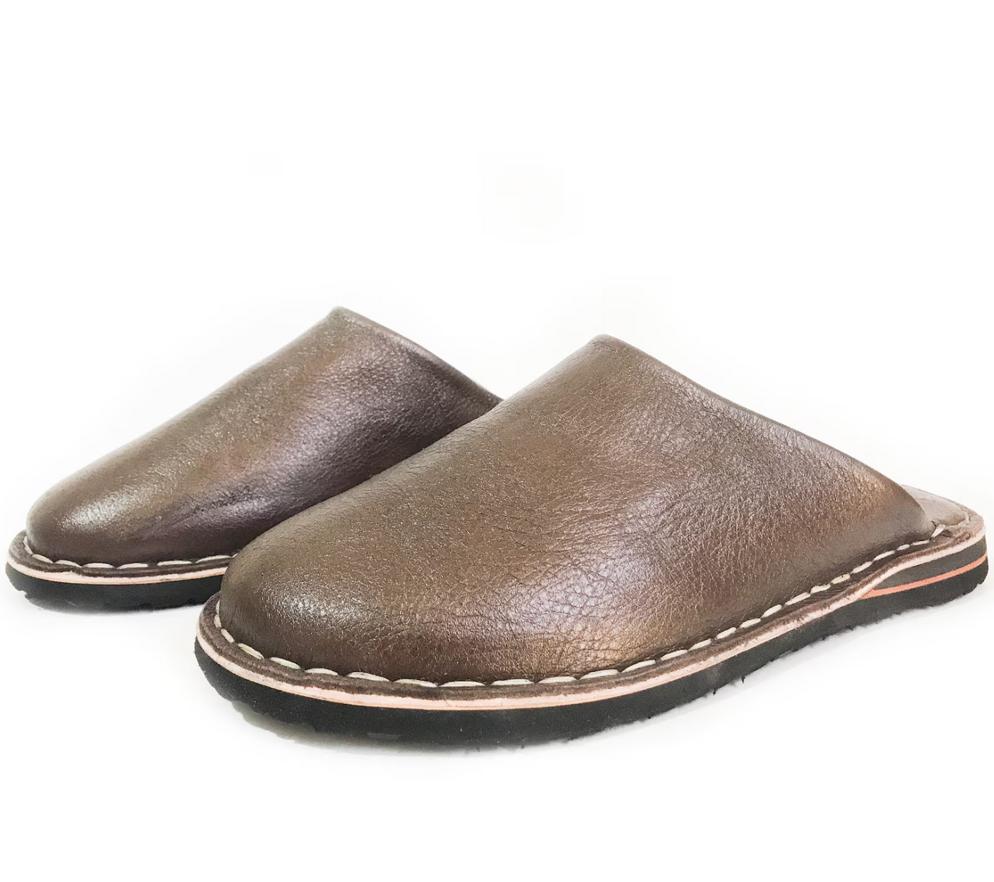 Brown Comfortable Sabot Moroccan Handmade Slippers, Men Leather Babouche, Moroccan Shoes, Natural leather Blue, Men slippers