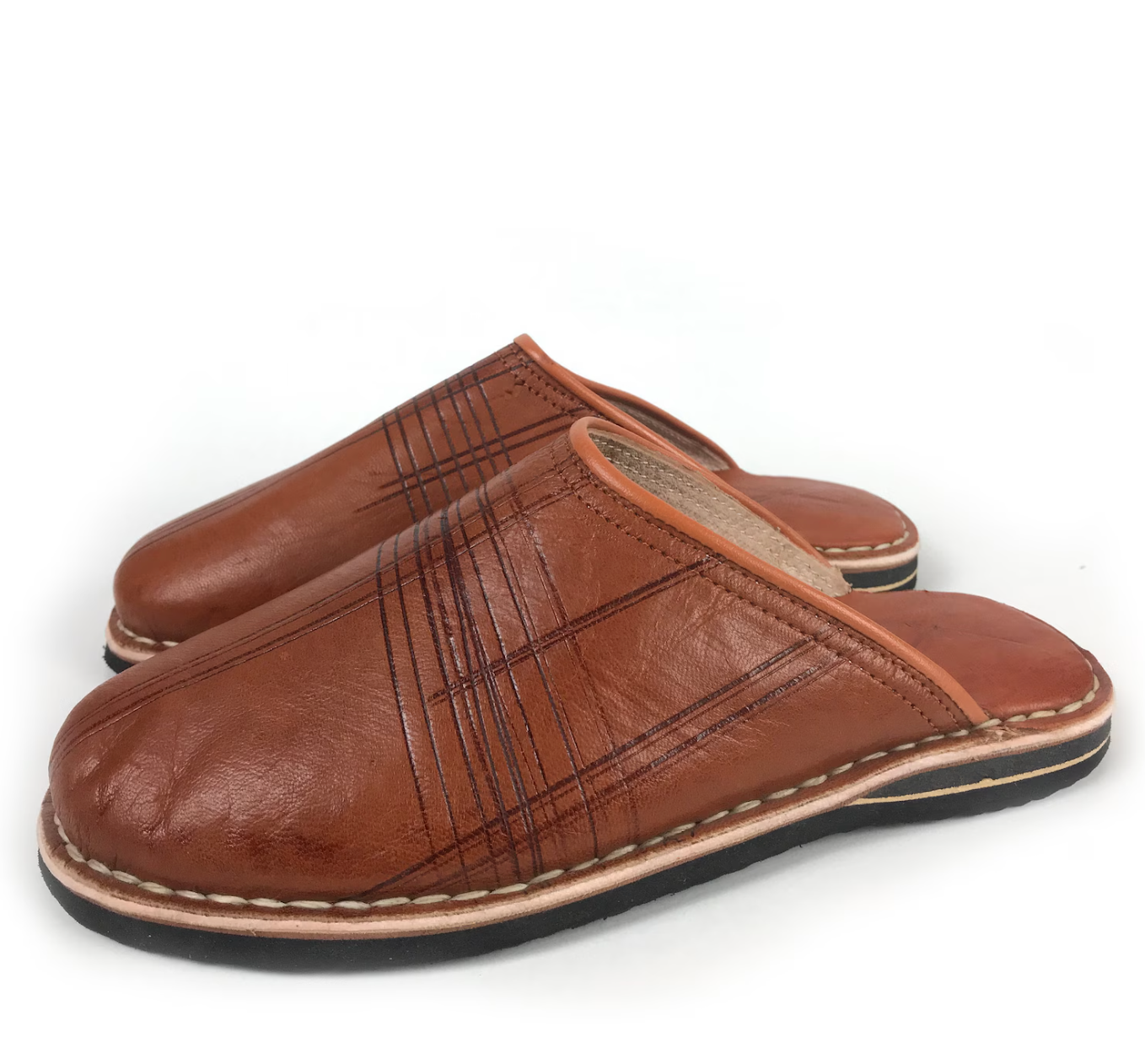 Brown Comfortable Sabot Moroccan Handmade Slippers, Men Leather Babouche, Moroccan Shoes, Natural leather Blue, Men slippers